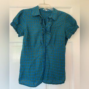 Aeropostale Plaid Blouse with Ruffle Neckline